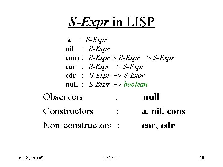S-Expr in LISP a : nil : cons : car : cdr : null