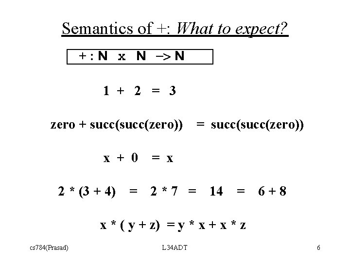 Semantics of +: What to expect? + : N x N -> N 1