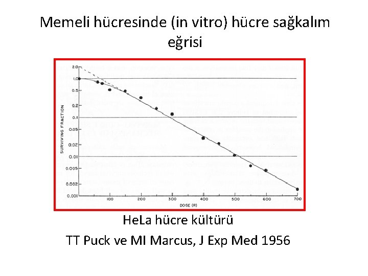 Memeli hücresinde (in vitro) hücre sağkalım eğrisi He. La hücre kültürü TT Puck ve
