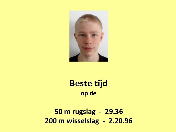 Beste tijd op de 50 m rugslag - 29. 36 200 m wisselslag -