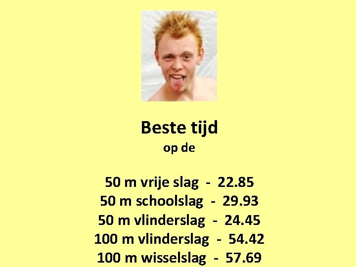 Beste tijd op de 50 m vrije slag - 22. 85 50 m schoolslag