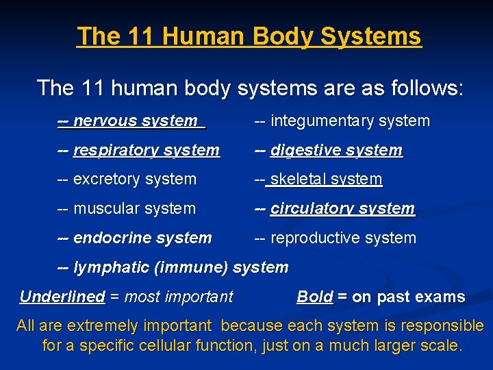 The 11 Human Body Systems The 11 human body systems are as follows: --