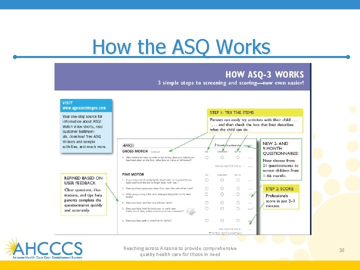 How the ASQ Works Reaching across Arizona to provide comprehensive quality health care for