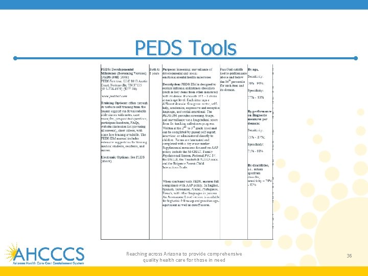 PEDS Tools Reaching across Arizona to provide comprehensive quality health care for those in