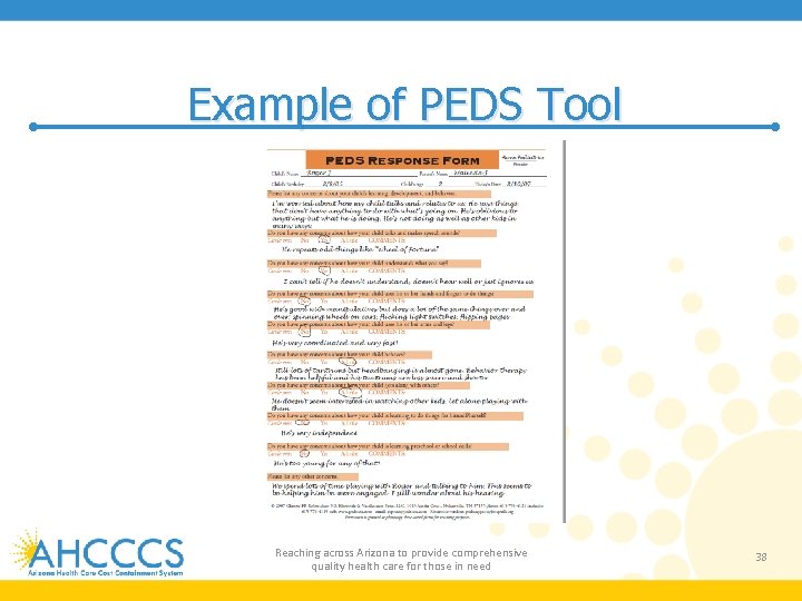 Example of PEDS Tool Reaching across Arizona to provide comprehensive quality health care for