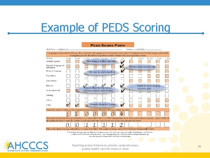 Example of PEDS Scoring Reaching across Arizona to provide comprehensive quality health care for