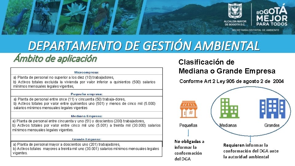 DEPARTAMENTO DE GESTIÓN AMBIENTAL Ámbito de aplicación a) Planta de personal no superior a