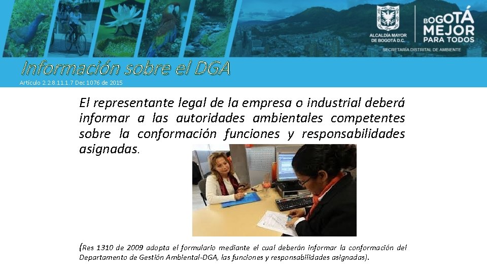 Información sobre el DGA Artículo 2. 2. 8. 11. 1. 7 Dec 1076 de