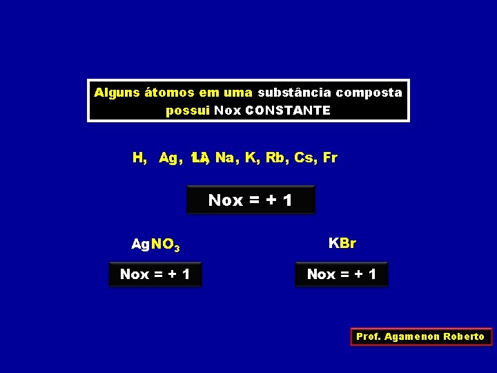 Alguns átomos em uma substância composta possui Nox CONSTANTE H, Ag, 1 A Li,