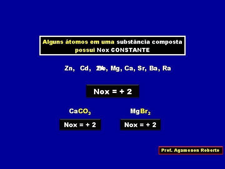 Alguns átomos em uma substância composta possui Nox CONSTANTE Zn, Cd, 2 A Be,