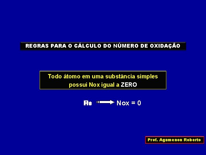 REGRAS PARA O CÁLCULO DO NÚMERO DE OXIDAÇÃO Todo átomo em uma substância simples