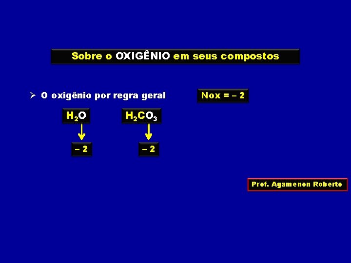 Sobre o OXIGÊNIO em seus compostos Ø O oxigênio por regra geral H 2