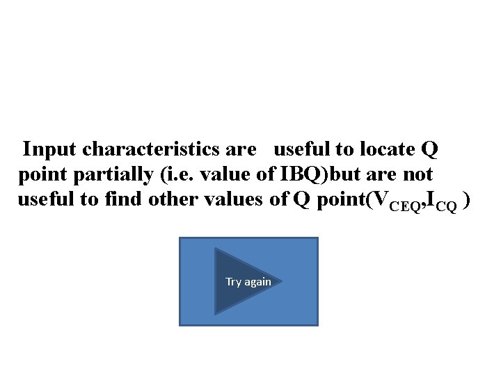 Input characteristics are useful to locate Q point partially (i. e. value of IBQ)but