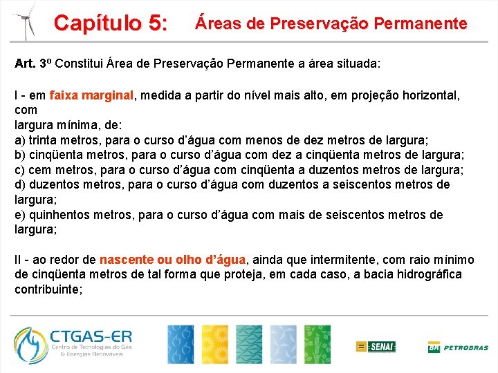 Capítulo 5: Áreas de Preservação Permanente Art. 3º Constitui Área de Preservação Permanente a