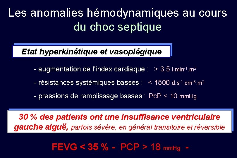 Les anomalies hémodynamiques au cours du choc septique Etat hyperkinétique et vasoplégique - augmentation