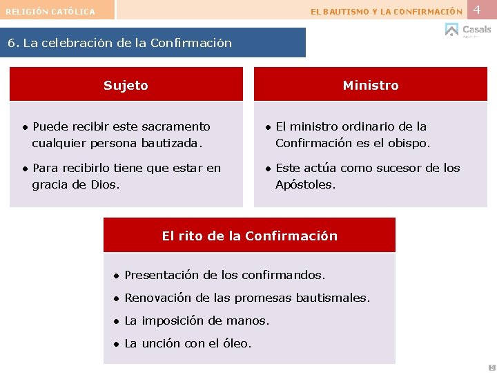 RELIGIÓN CATÓLICA EL BAUTISMO Y LA CONFIRMACIÓN 6. La celebración de la Confirmación Sujeto