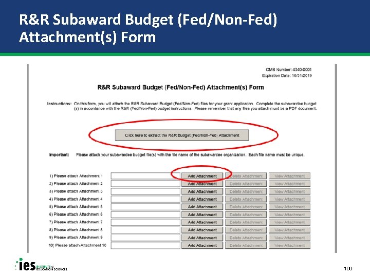 R&R Subaward Budget (Fed/Non-Fed) Attachment(s) Form 100 