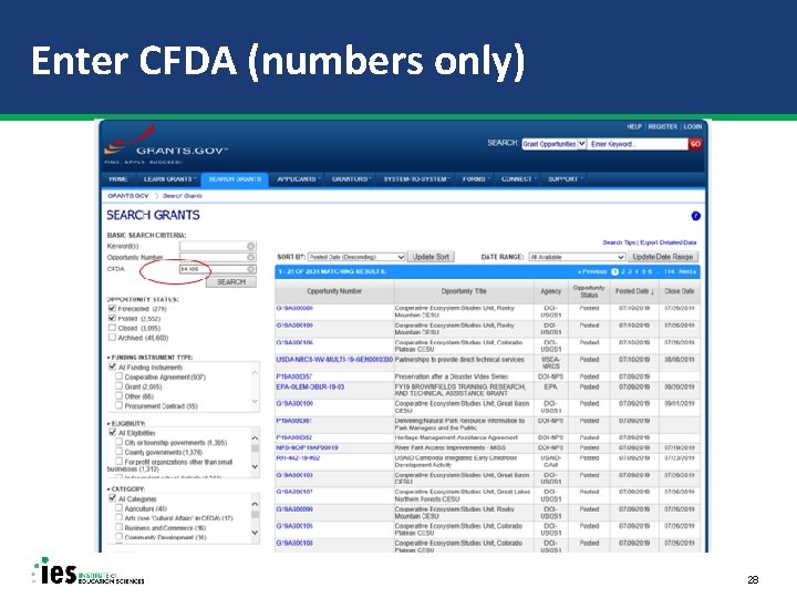 Enter CFDA (numbers only) 28 
