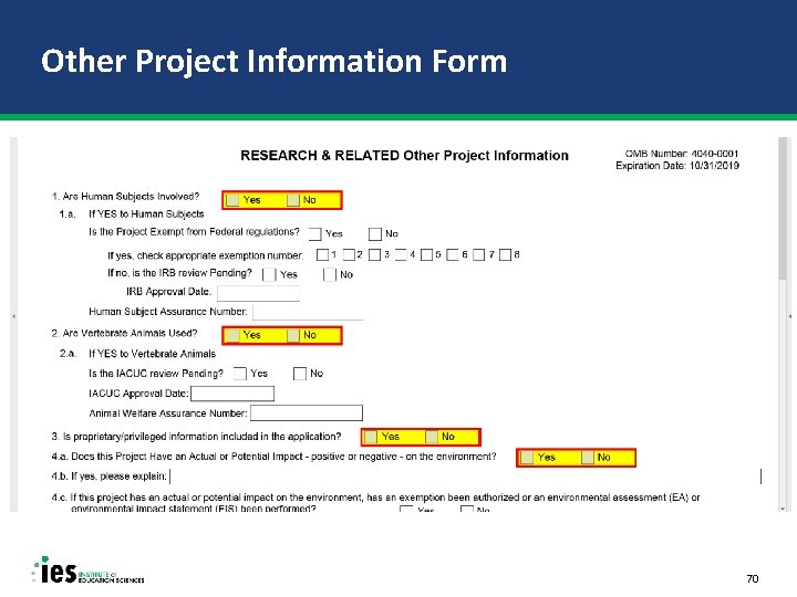 Other Project Information Form 70 