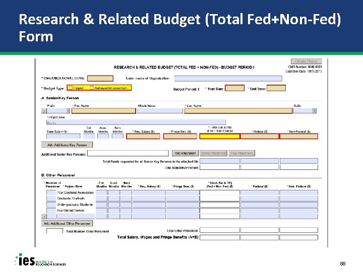 Research & Related Budget (Total Fed+Non-Fed) Form 88 