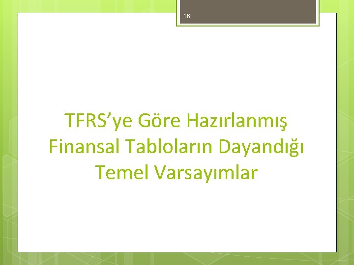 16 TFRS’ye Göre Hazırlanmış Finansal Tabloların Dayandığı Temel Varsayımlar 
