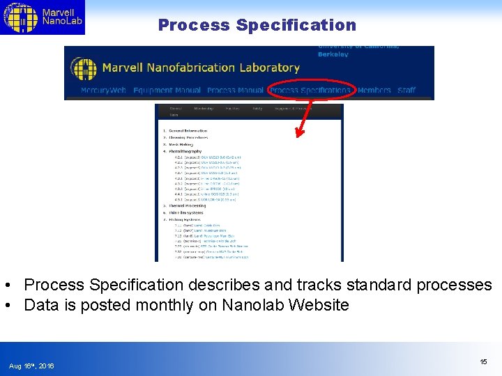 Process Specification • Process Specification describes and tracks standard processes • Data is posted