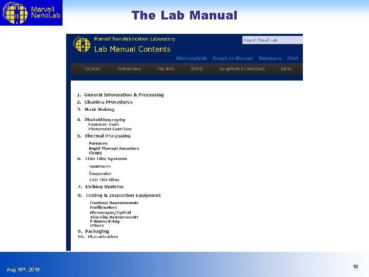 The Lab Manual Aug 16 th, 2016 18 