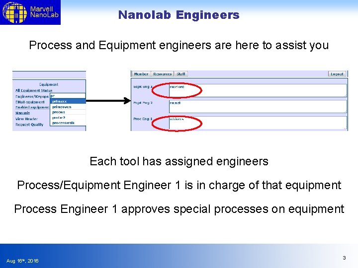 Nanolab Engineers Process and Equipment engineers are here to assist you Each tool has