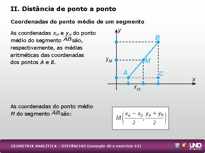 II. Distância de ponto a ponto Coordenadas do ponto médio de um segmento As