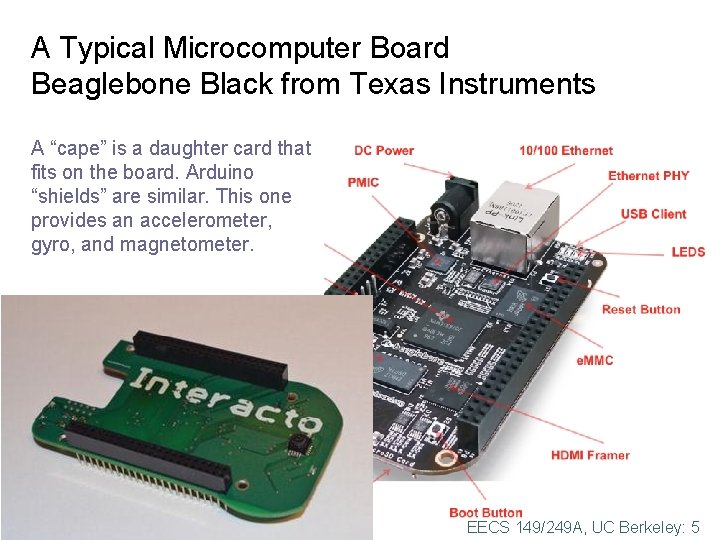 A Typical Microcomputer Board Beaglebone Black from Texas Instruments A “cape” is a daughter A Typical Microcomputer Board Beaglebone Black from Texas Instruments A “cape” is a daughter