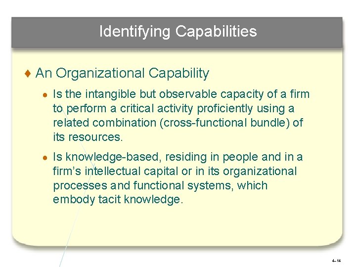 Identifying Capabilities ♦ An Organizational Capability ● Is the intangible but observable capacity of