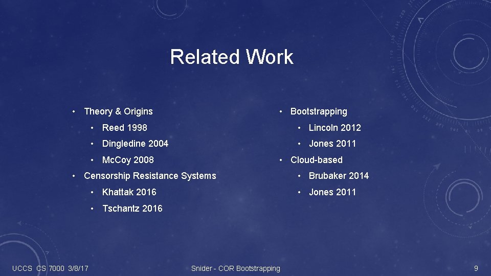 Related Work • Theory & Origins • Bootstrapping • Reed 1998 • Lincoln 2012