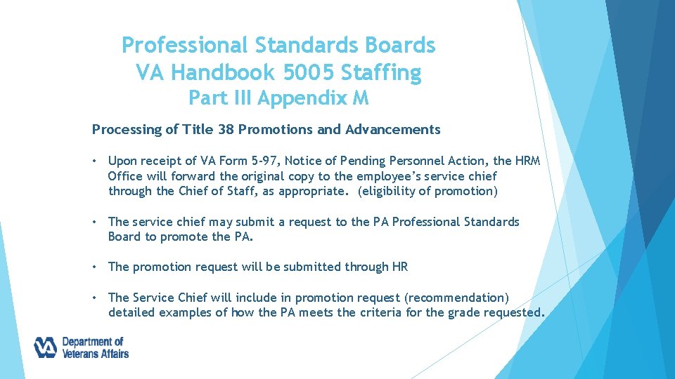 Professional Standards Boards VA Handbook 5005 Staffing Part III Appendix M Processing of Title