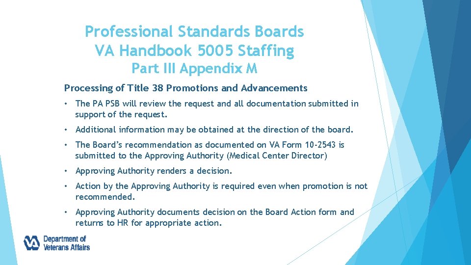Professional Standards Boards VA Handbook 5005 Staffing Part III Appendix M Processing of Title