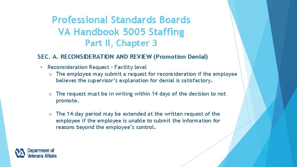 Professional Standards Boards VA Handbook 5005 Staffing Part II, Chapter 3 SEC. A. RECONSIDERATION