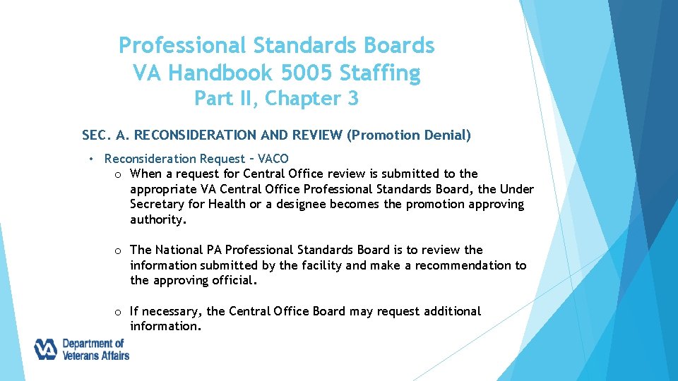 Professional Standards Boards VA Handbook 5005 Staffing Part II, Chapter 3 SEC. A. RECONSIDERATION