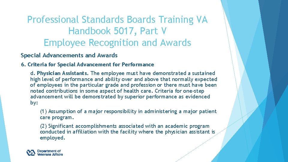 Professional Standards Boards Training VA Handbook 5017, Part V Employee Recognition and Awards Special