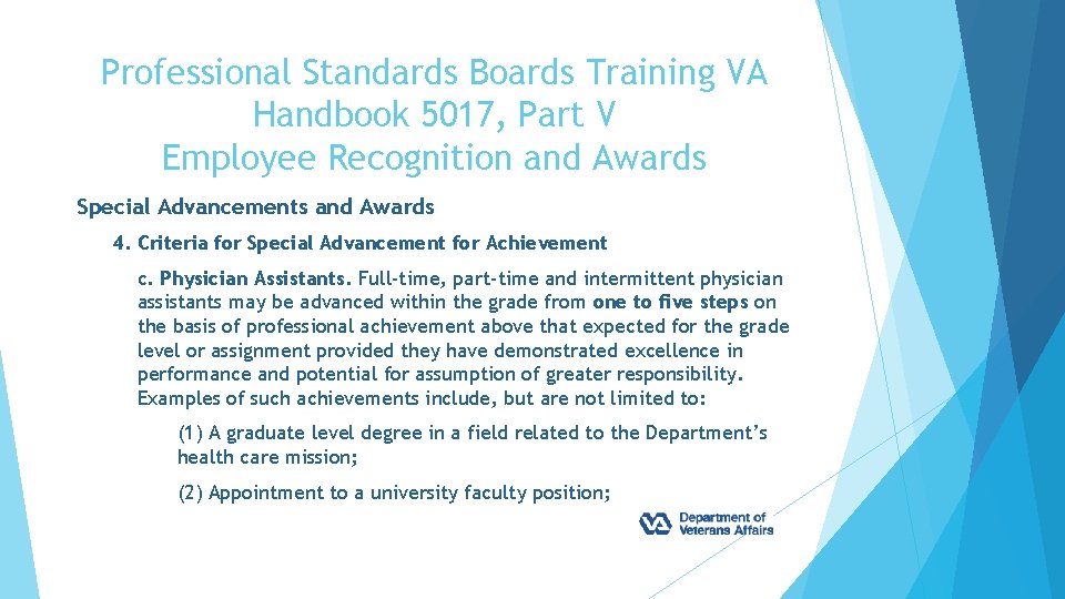 Professional Standards Boards Training VA Handbook 5017, Part V Employee Recognition and Awards Special