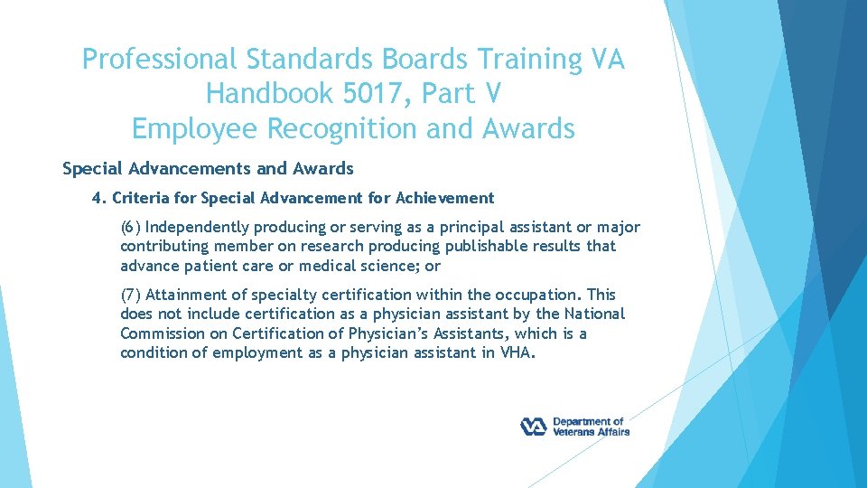 Professional Standards Boards Training VA Handbook 5017, Part V Employee Recognition and Awards Special