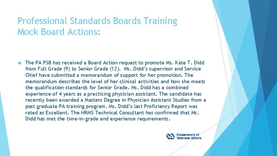 Professional Standards Boards Training Mock Board Actions: The PA PSB has received a Board