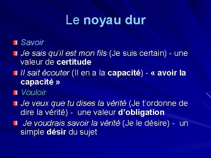 Le noyau dur Savoir Je sais qu’il est mon fils (Je suis certain) -