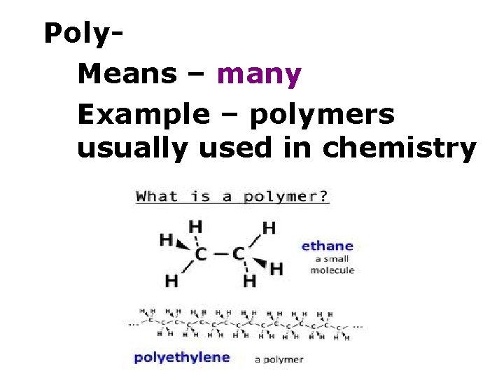 Poly. Means – many Example – polymers usually used in chemistry 