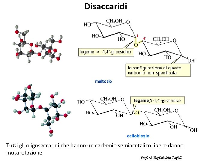 Disaccaridi Tutti gli oligosaccaridi che hanno un carbonio semiacetalico libero danno mutarotazione Prof. O.
