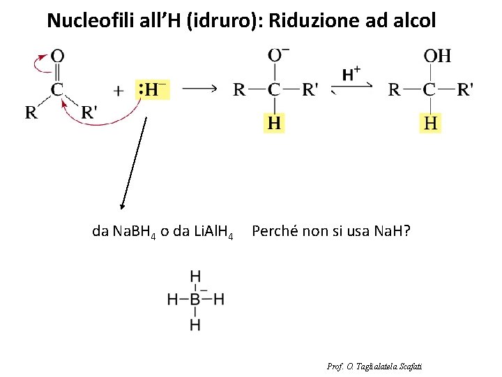Nucleofili all’H (idruro): Riduzione ad alcol da Na. BH 4 o da Li. Al.