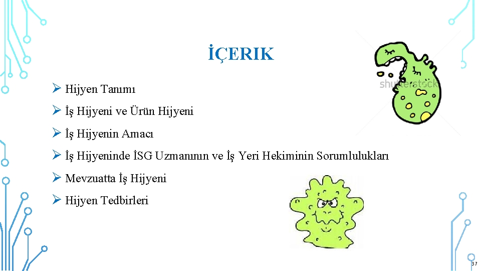 İÇERIK Ø Hijyen Tanımı Ø İş Hijyeni ve Ürün Hijyeni Ø İş Hijyenin Amacı