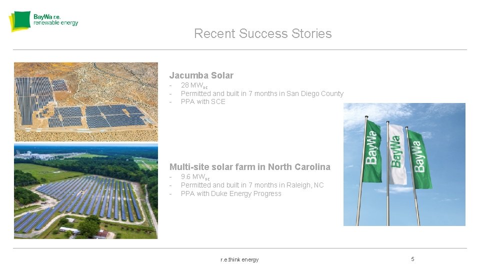 Recent Success Stories Jacumba Solar - 28 MWDC Permitted and built in 7 months