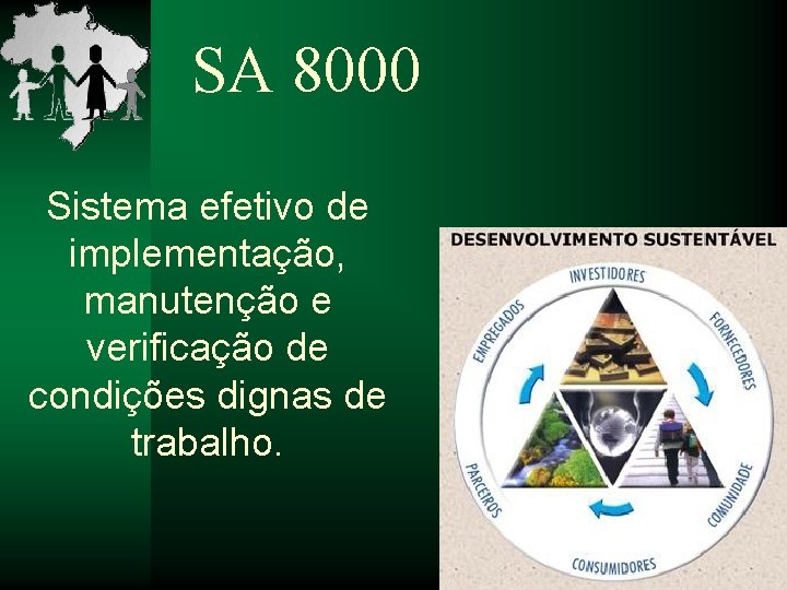 SA 8000 Sistema efetivo de implementação, manutenção e verificação de condições dignas de trabalho.
