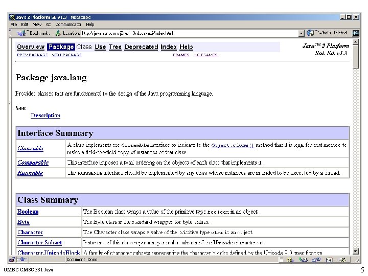 UMBC CMSC 331 Java 5 