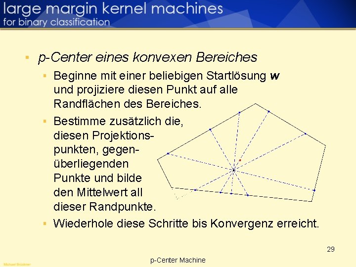 ▪ p-Center eines konvexen Bereiches ▪ Beginne mit einer beliebigen Startlösung w und projiziere