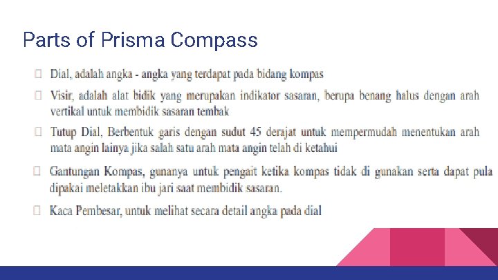 Parts of Prisma Compass 